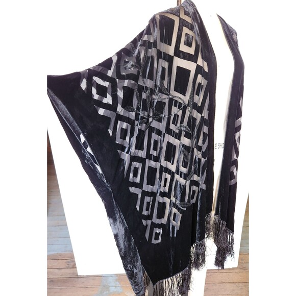 Crushed VELVET Fringed Duster Cloak Cape Flapper Shawl Piano - OS - Picture 7 of 10